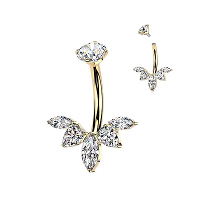 Premium G23 Titanium Claw-Set 5-Crystal Marquise & Pear Internally Threaded Belly Ring 14g