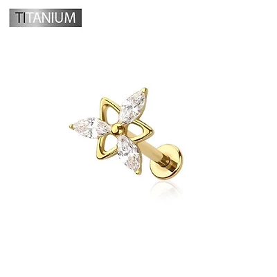 Premium G23 Titanium Floral‑Marquise Cluster Threadless Flat Back