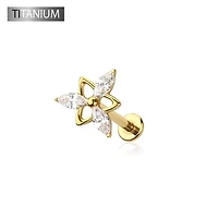Premium G23 Titanium Floral‑Marquise Cluster Threadless Flat Back