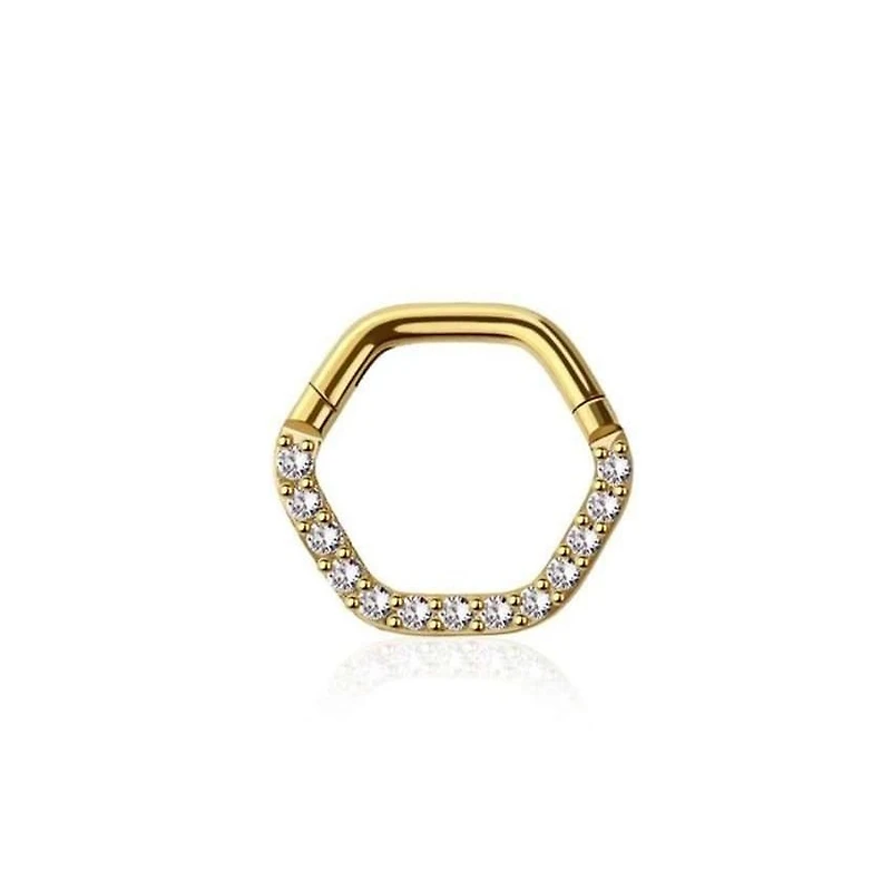 Premium Hexagon Crystal Segment Ring 16g