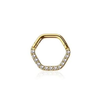 Premium Hexagon Crystal Segment Ring 16g