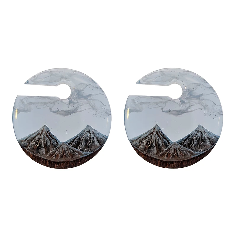 Wood and Epoxy Snowy Mountains Ear Weights 00g