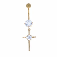 Gold PVD Crystal + Cross Navel Dangle 14g