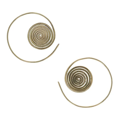 Brass Coiled Disk Spiral Earrings