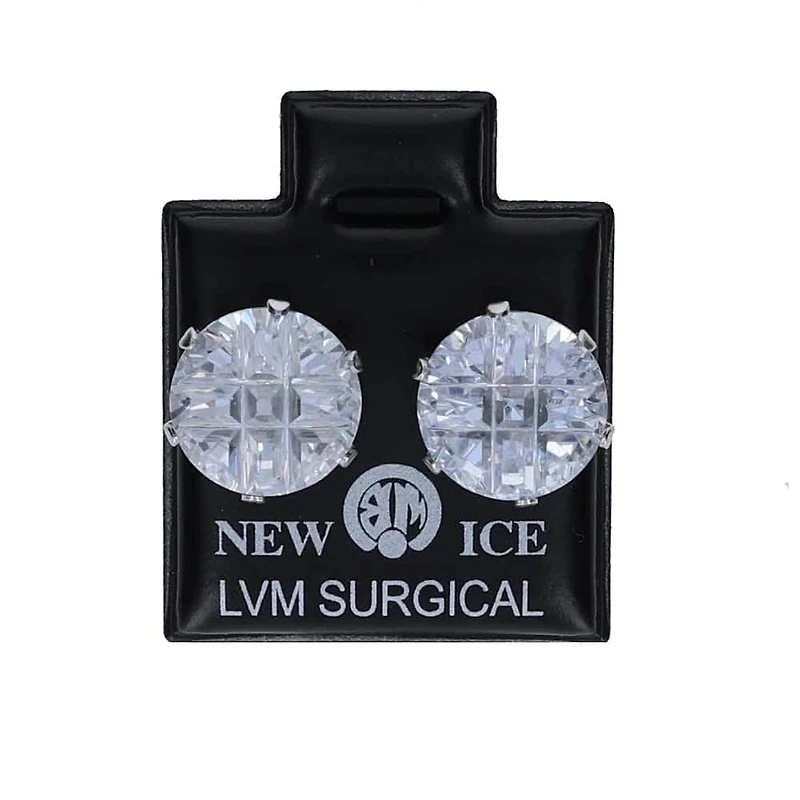 Surgical Steel Clear Etched Round Ice Earrings - Set of 10
