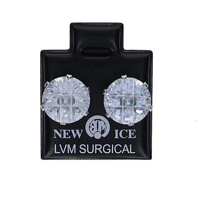 Surgical Steel Clear Etched Round Ice Earrings - Set of 10