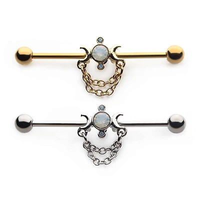 PREMIUM Tri-Moon + Chain Industrial Barbell 14g