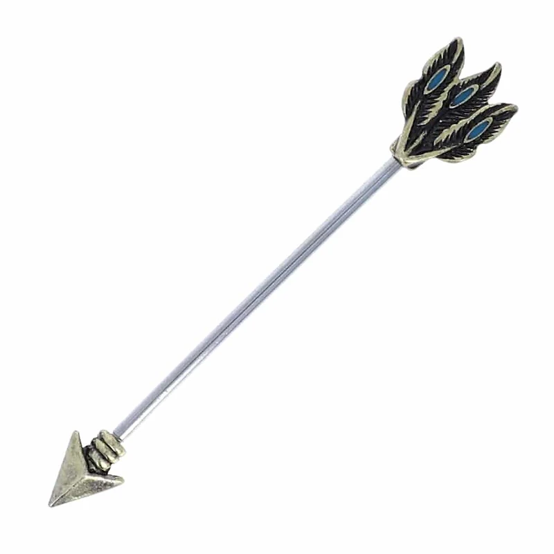 Premium Brass Arrow Industrial Barbell 14g