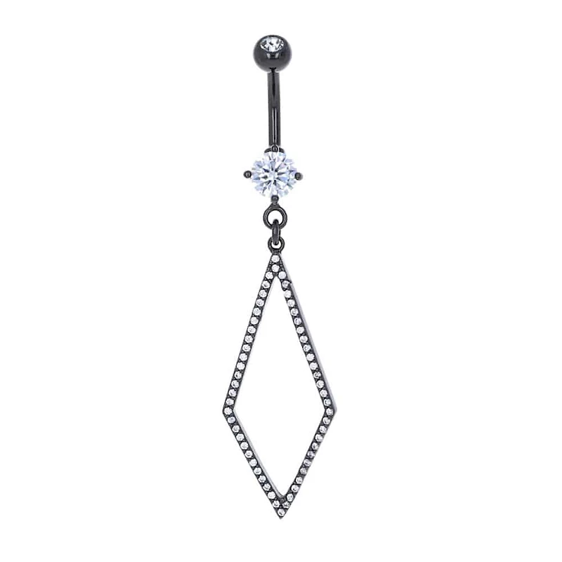 Paved Diamond Outline Navel Dangle 14g