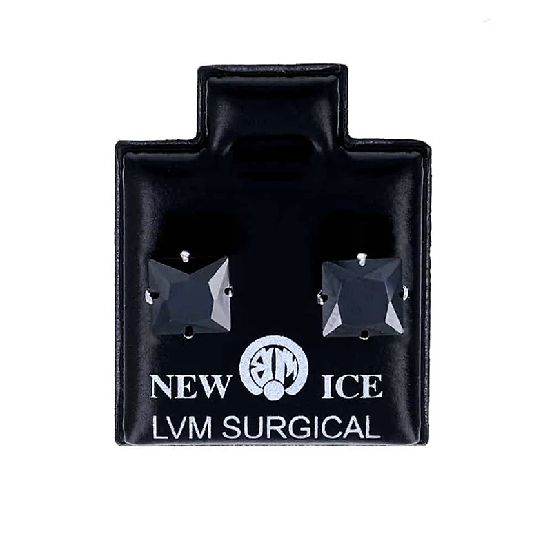 Surgical Steel Black Square Ice Earrings - Set of 10