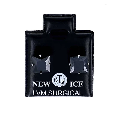 Surgical Steel Black Square Ice Earrings - Set of 10