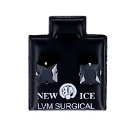 Surgical Steel Black Square Ice Earrings - Set of 10