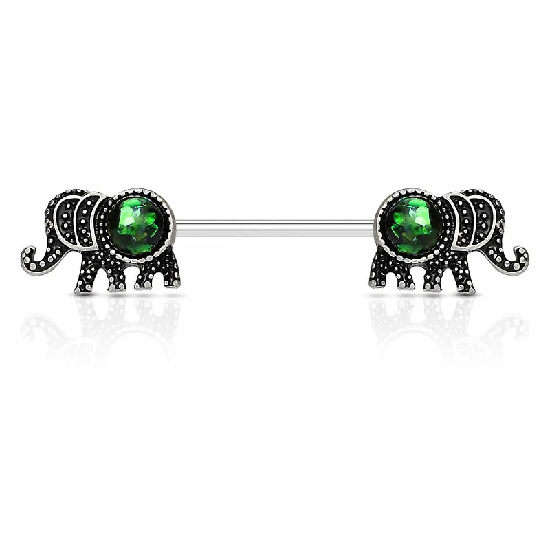 Green Opal Elephant Nipple Barbell 14g