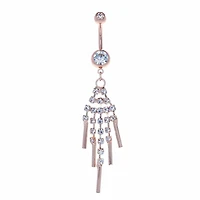 Rose Gold PVD Crystal Fringe Navel Dangle 14g