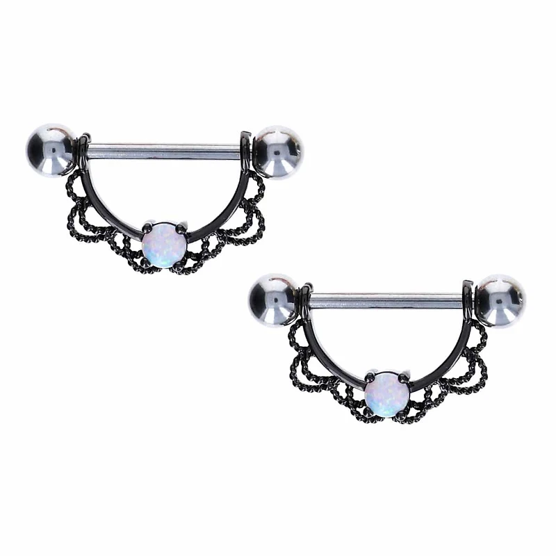 Filigree + White Opal Nipple Shield 14g