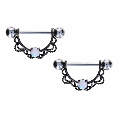 Filigree + White Opal Nipple Shield 14g