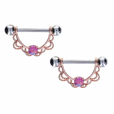 Filigree + Pink Opal Nipple Shield 14g