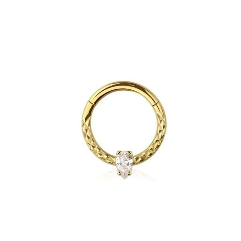 Premium Textured + Pear-cut Crystal Segment Ring 16g