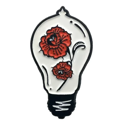 Lightbulb And Red Roses Pin