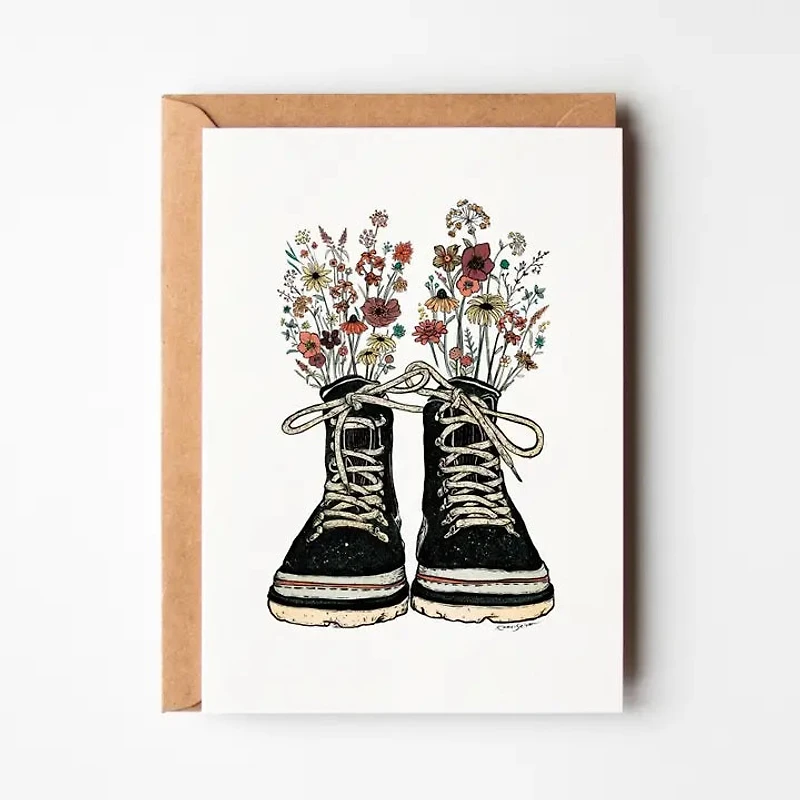 Floral Hiking Boots Greeting Card