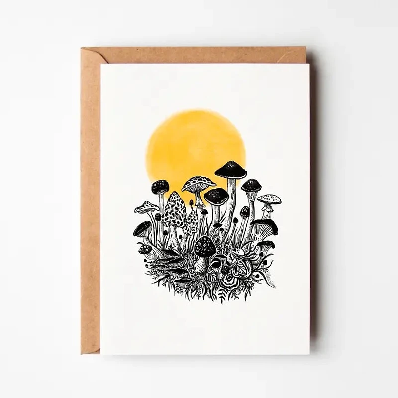 Mushroom Dawn, Blank Greeting Card, Original Art Print Card