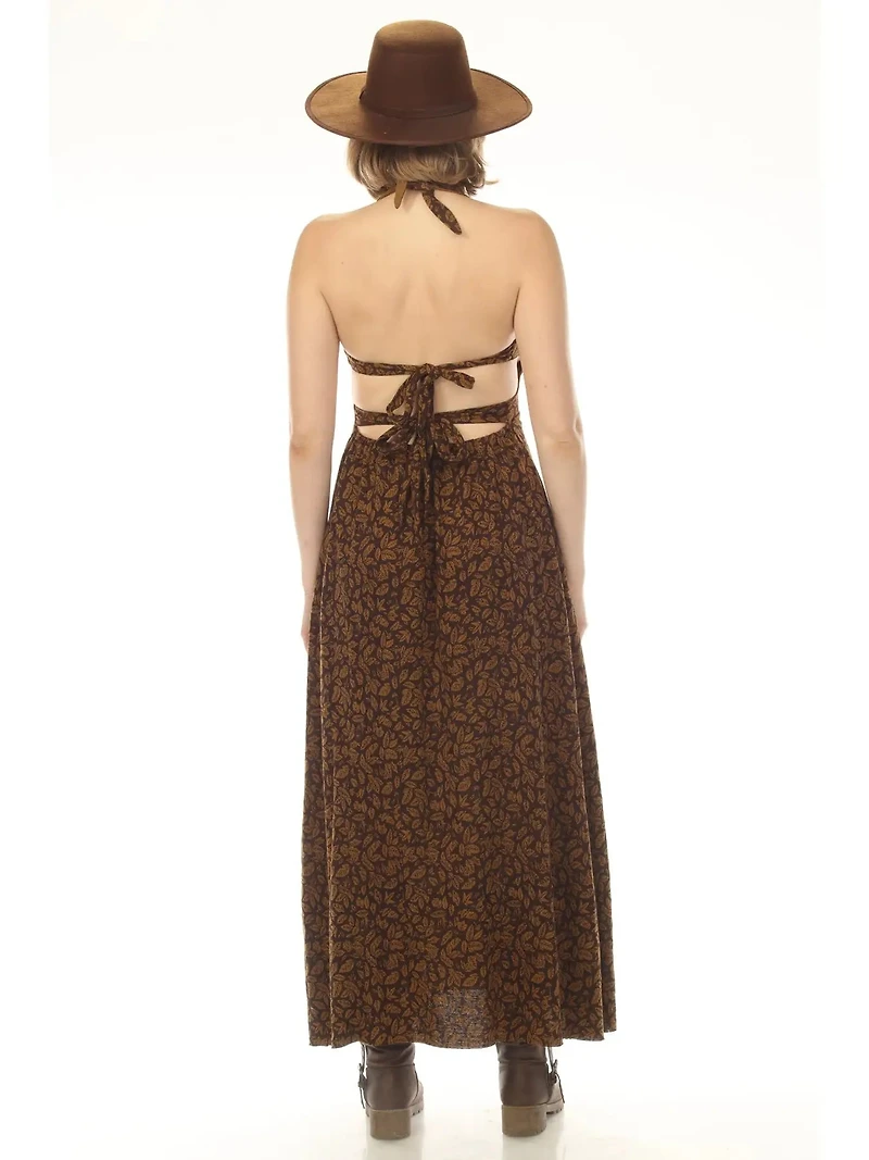 Leaf Print Tie Back Dress