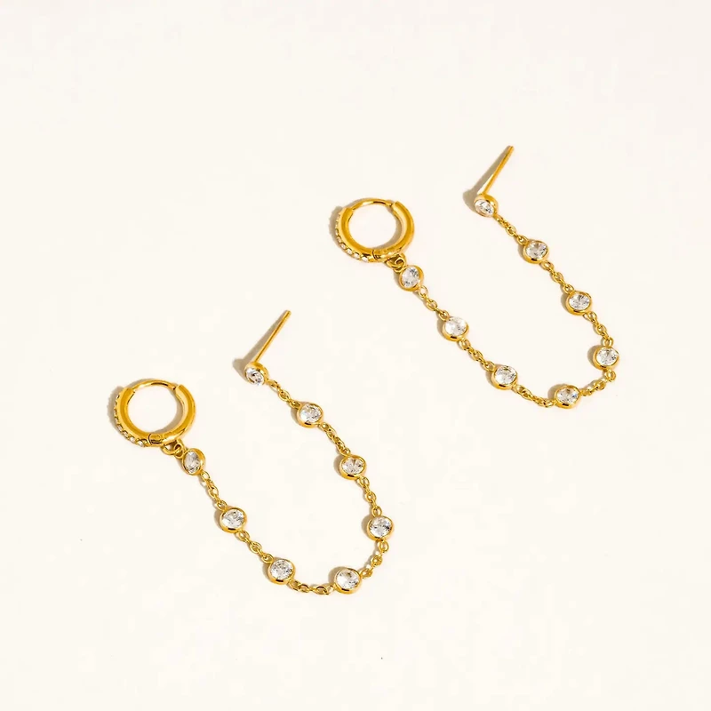 Daffira 18K Gold Non-Tarnish Crystal Chain Link Earrings