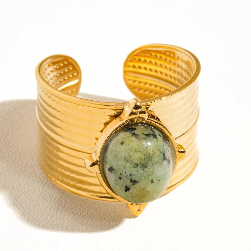 Oasis 18K Gold Non-Tarnish Stone Bold Adjustable Ring