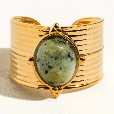 Oasis 18K Gold Non-Tarnish Stone Bold Adjustable Ring