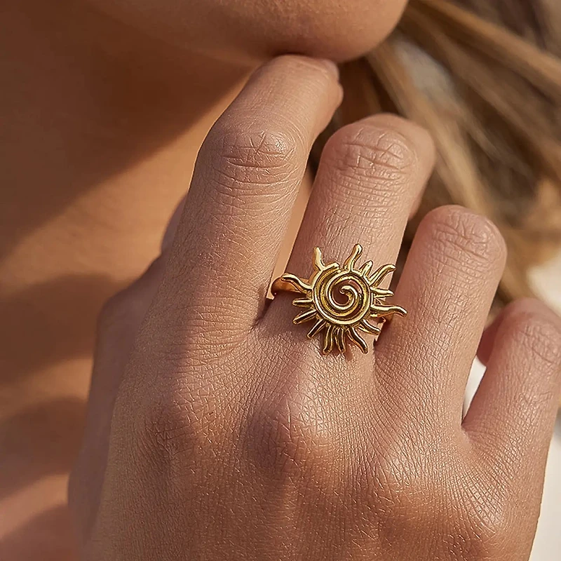 Starwyn 18K Gold Non-Tarnish Sun Spiral Statement Ring