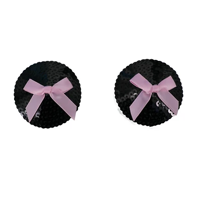Sequin Pasties With Pink Ribbon Bow