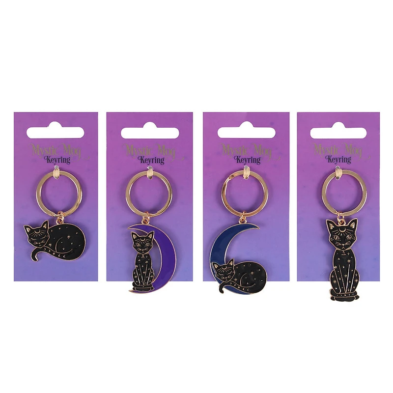 Mystic Mog Black Cat Sitting Tall With Moon Keyring