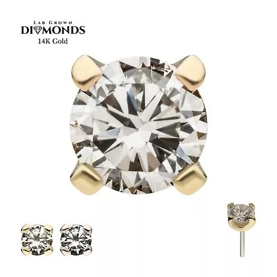 14Kt Gold Threadless Top with 4-Prong Round Lab-Grown Diamond