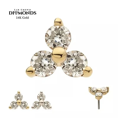 14Kt Gold Threadless Pronged Round Lab-Grown Diamonds Trinity Top