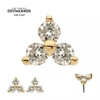 14Kt Gold Threadless Pronged Round Lab-Grown Diamonds Trinity Top