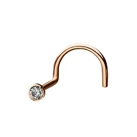 1.5mm 20g 14kt Rose Gold Nose Screw with Bezel Set Clear CZ Gem Top