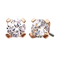 14Kt Rose Gold Threadless with Prong Set Round CZ Top
