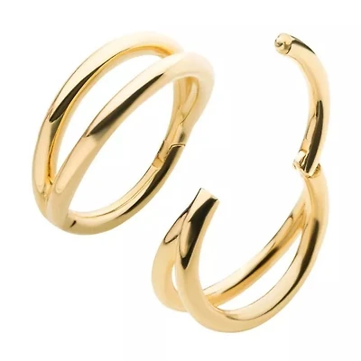 18g 8mm 14Kt Yellow Gold Double Fan Out Design Side Facing Hinged hoop