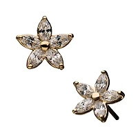 14Kt Yellow Gold Threadless with Prong Set 5-Clear Gem Flower Top