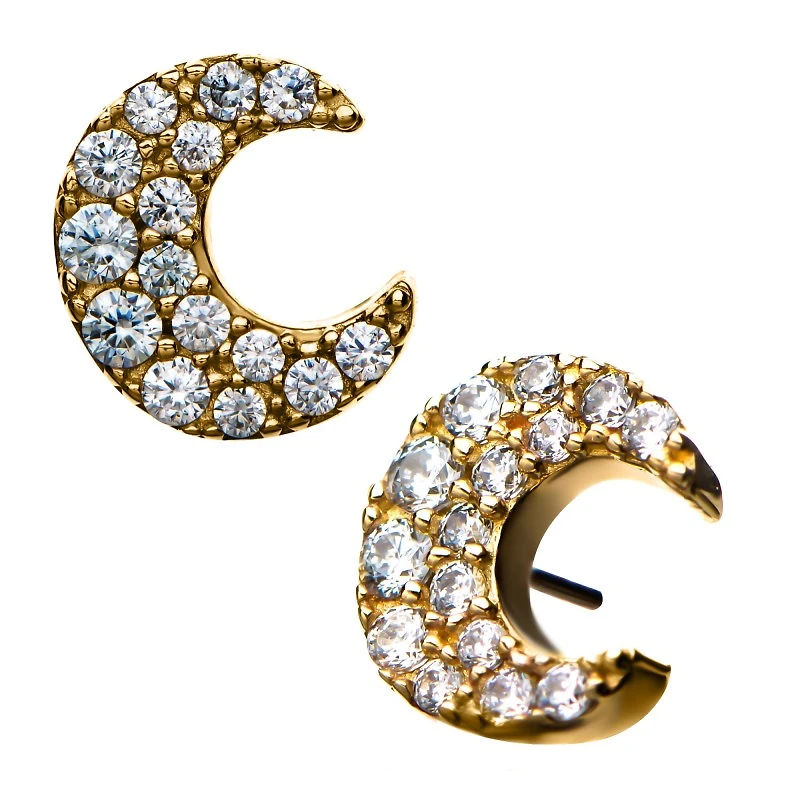 14Kt Crescent Moon Pave CZ