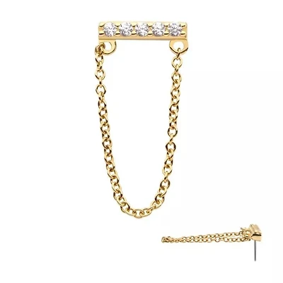 14Kt Yellow Gold Bar 5 CZ and Gold Chain Threadless