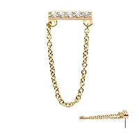 14Kt Yellow Gold Bar 5 CZ and Gold Chain Threadless