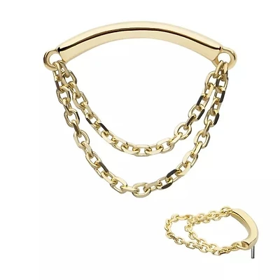 Plain Curved Bar With 2 Chains 14KT