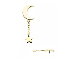 14Kt Gold Threadless Crescent Moon with Dangle Chain & Star Top