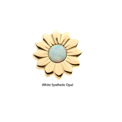 14Kt Yellow Gold Threadless Prong Set Round White Opal Sunflower Top