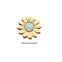 14Kt Yellow Gold Threadless Prong Set Round White Opal Sunflower Top
