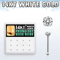 22g 14KT White Gold With 2mm Prong Gem Nose Bone