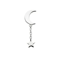 14Kt White Gold Threadless Crescent Moon With Dangle Chain & Star.