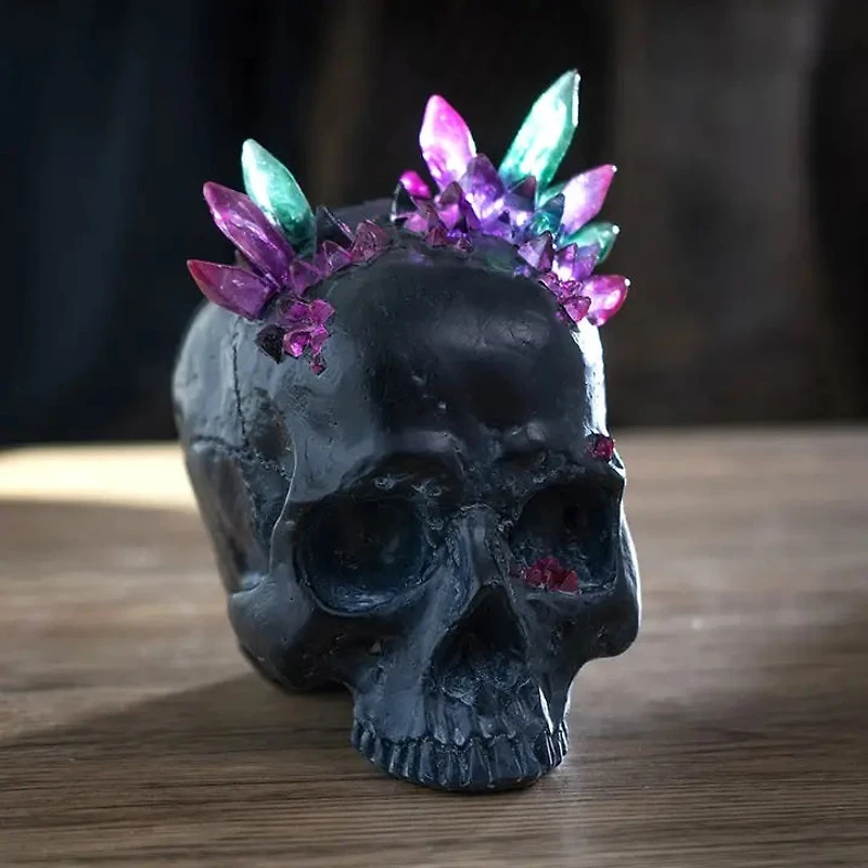 Black Skull with Crystals