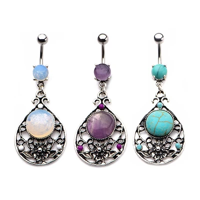 STONE DROPLET W/FLOWER FILIGREE